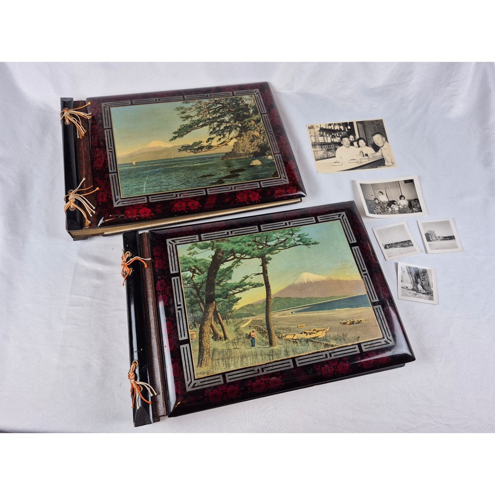 Vintage Japanese Lacquer Photo Albums Mt Fuji Military Photos Original Snapshot